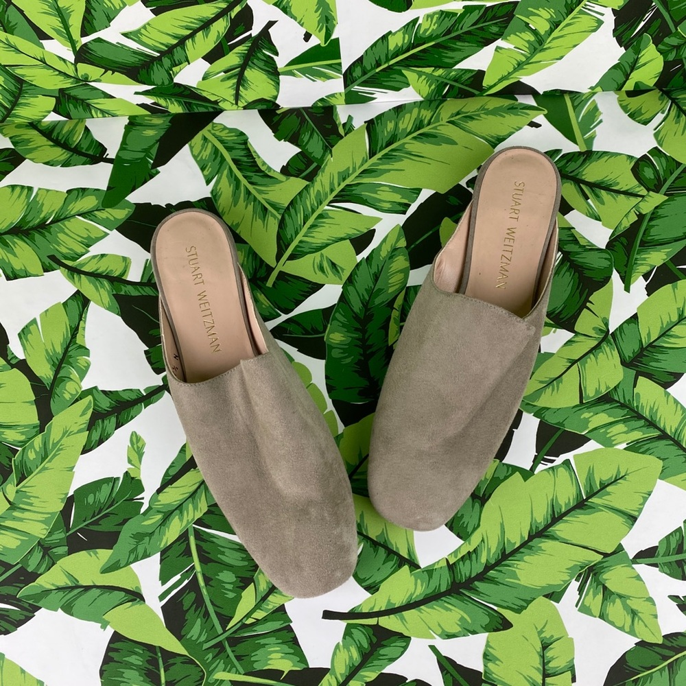 Stuart Weitzman Taupe Suede Mule Flats